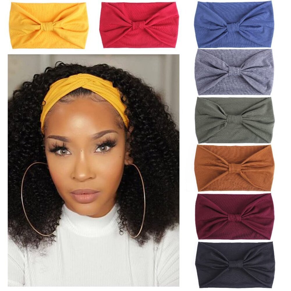 8 Pack Wide Non-Slip Boho Women's Headband - Elastic Large African Turban Headwr